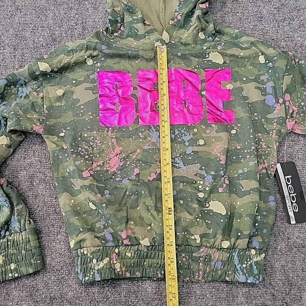 NEW Bebe EHoodie Sweatshirt Elastic Bebe Logo Size M (10/12) Y2K  Camo Paint - Picture 6 of 11